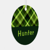 Pea Green Plaid Monogram Cirkel Metaal Ornament (Voorkant Rechts)