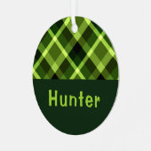 Pea Green Plaid Monogram Cirkel Metaal Ornament (Voorkant links)