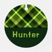 Pea Green Plaid Monogram Cirkel Metaal Ornament (Achterkant)