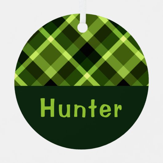 Pea Green Plaid Monogram Cirkel Metaal Ornament (Voorkant)