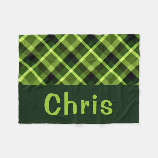 Pea Green Plaid Monogram Kleine Fleece Deken (Voorkant (Horizontaal))