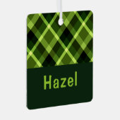 Pea Green Plaid Monogram Vierkant Metaal Ornament (Voorkant Rechts)
