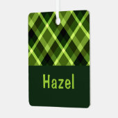 Pea Green Plaid Monogram Vierkant Metaal Ornament (Voorkant links)