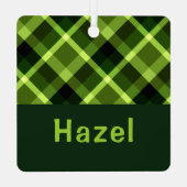Pea Green Plaid Monogram Vierkant Metaal Ornament (Achterkant)