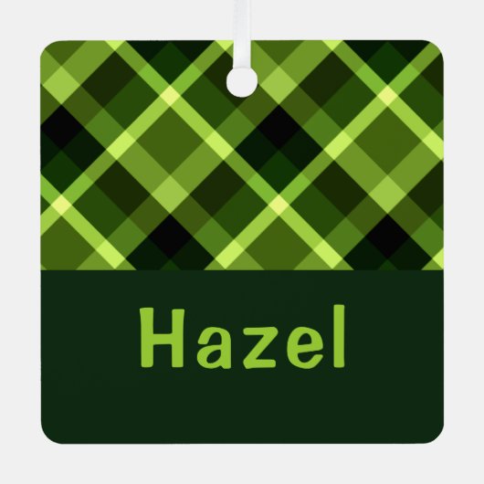 Pea Green Plaid Monogram Vierkant Metaal Ornament (Voorkant)