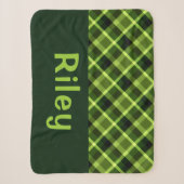 Pea Green Plaid Monogramme Petite couverture Sherp (Devant)