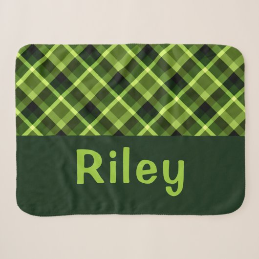 Pea Green Plaid Monogramme Petite couverture Sherp (Devant (Horizontal))