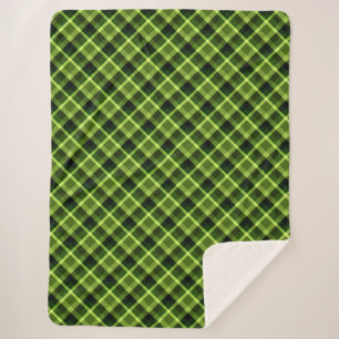 Pea Green Plaid Motif large Sherpa Blanche
