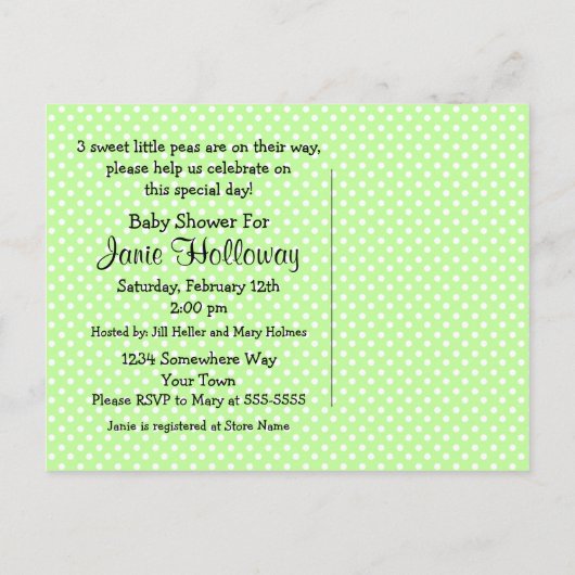 Pea In My Pod Triplets Baby shower Carte postale I (Dos)