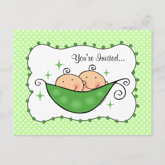 Pea in My Pod Twins Baby shower Briefkaart Uitnodi (Voorkant)
