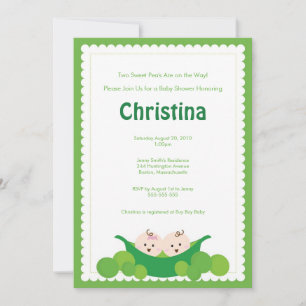 Pea Pod Boy & Girl Twins Baby shower Invitation Kaart