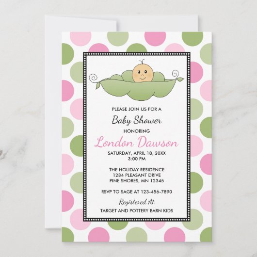 Pea Pod Girl Baby Shower Invitations │ Peau claire (Devant)