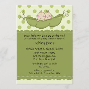 Pea Pod Twin Boy or Girl Baby Shower Invitations Kaart