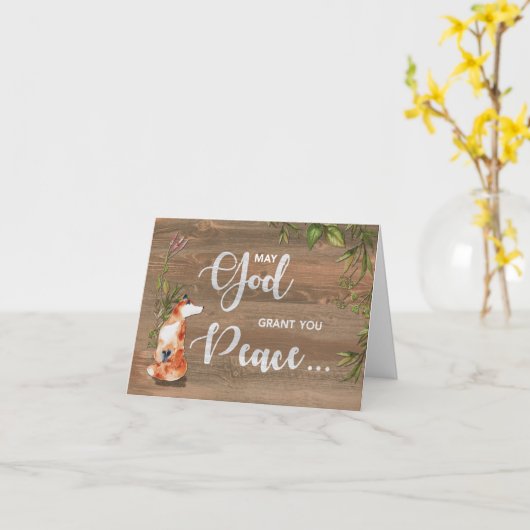 Peace 12-stap herstel met vos op hout kaart (Gele Bloem)