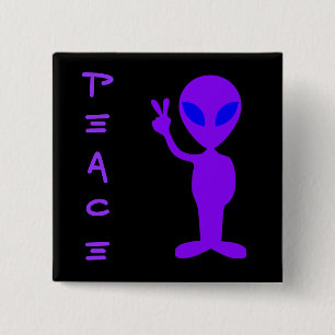 Peace Alien Vierkante Button 5,1 Cm