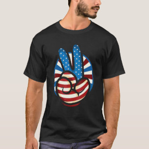 Peace American Flag Hippie USA Cool Victory Hand S T-shirt