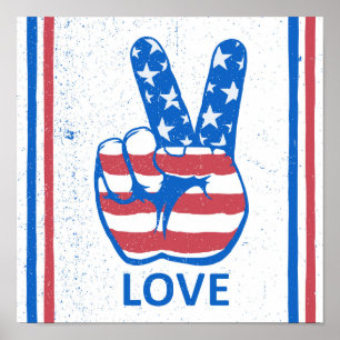 Peace American Flag Pattern Poster