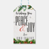 Peace and Joy Black White Red Berries kerstcadeau Cadeaulabel (Voorkant)
