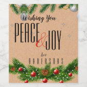 Peace and Joy Brown Rustic Red Berries Kerstmis Wijn Etiket (Enkel label)