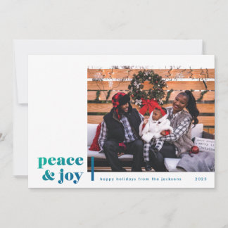 Peace and Joy Corner Blue Photo Holiday Card Feestdagenkaart