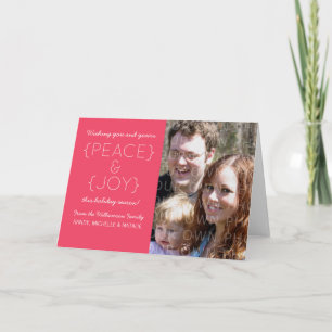 Peace and Joy Holiday Photo Card, Roze Feestdagen Kaart