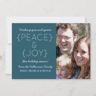 Peace and Joy Photo Flat Kaart, blauw Feestdagenkaart