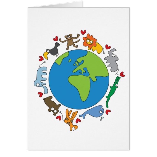 Peace And Love Cute Cartoon Animaux du monde (Devant)