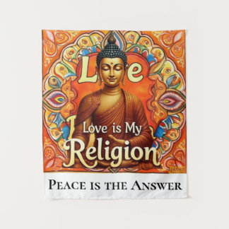 PEACE AND LOVE IS MY RELIGION WALL ART TAPESTRY WANDKLEED
