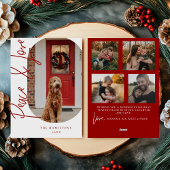 Peace and Love Modern Minimalist Card burgundy Feestdagenkaart