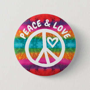 Peace and Love Tie Dye Stripes Ronde Button 5,7 Cm