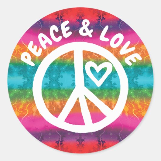 Peace and Love Tie Dye Stripes Ronde Sticker (Voorkant)