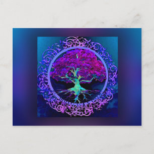 Peace and Love Tree of Life in Blue Briefkaart
