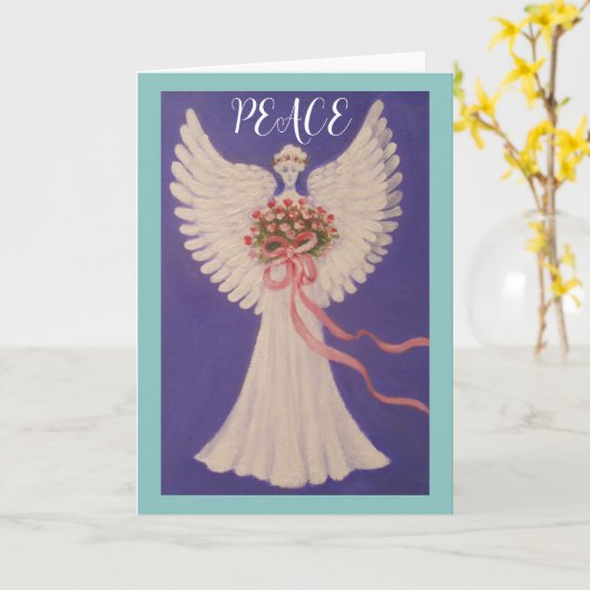 Peace Angel Standaard, 5" x 7" gevouwen Wenskaart Kaart (Gele Bloem)
