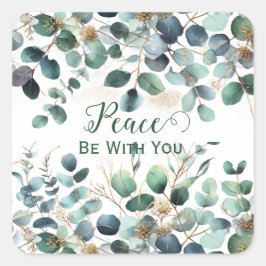 Peace Be With You Watercolor Foliage Leaves Green Vierkante Sticker
