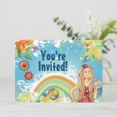 Peace Blond Hippie Fleur Invitation Anniversaire (Debout devant)