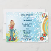 Peace Blond Hippie Fleur Invitation Anniversaire (Dos)