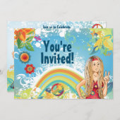 Peace Blond Hippie Fleur Invitation Anniversaire (Devant / Derrière)
