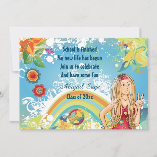 Peace Blond Hippie Girl Graduation Invitation (Devant)