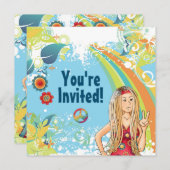 Peace Blond Hippie Girl Verjaardagsfeestje Uitnodi Kaart (Voorkant / Achterkant)