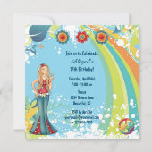 Peace Blond Hippie Girl Verjaardagsfeestje Uitnodi Kaart (Achterkant)