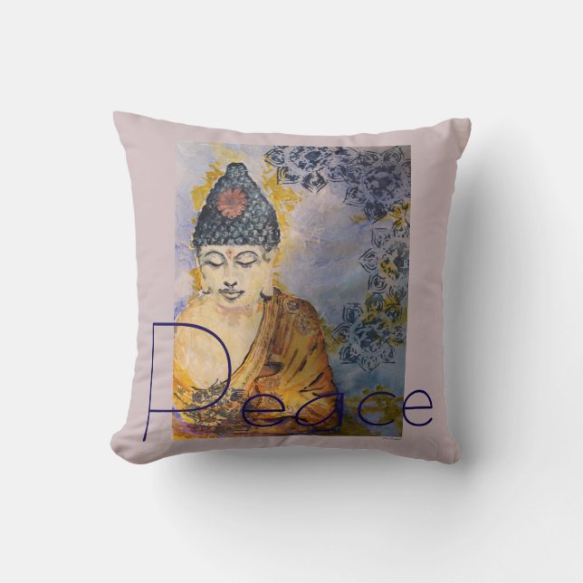 Peace Buddha Waterverf Art Pillow Kussen (Voorkant)