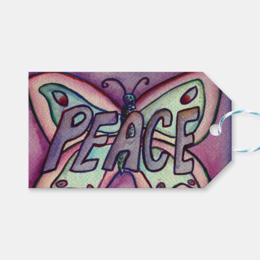 Peace Butterfly Word Custom Card-Labels Cadeaulabel (Voorkant (Horizontaal))