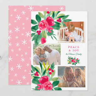 Peace Christmas floral waterverf 3 foto's sneeuw Kaart