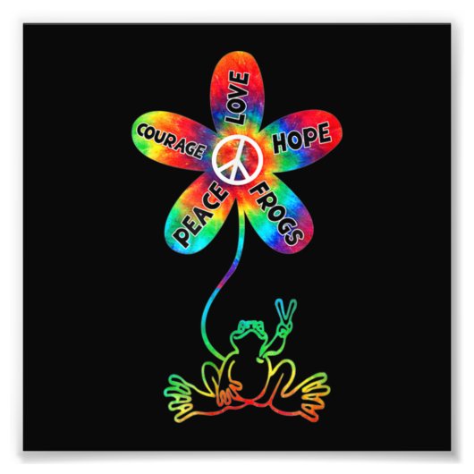Peace Courage Love Hope Frogs Hippie Foto Afdruk (Voorkant)