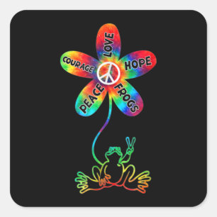 Peace Courage Love Hope Frogs Hippie Vierkante Sticker