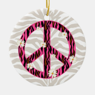 PEACE daisy flower zebra-vriendschap ornamit roze Keramisch Ornament
