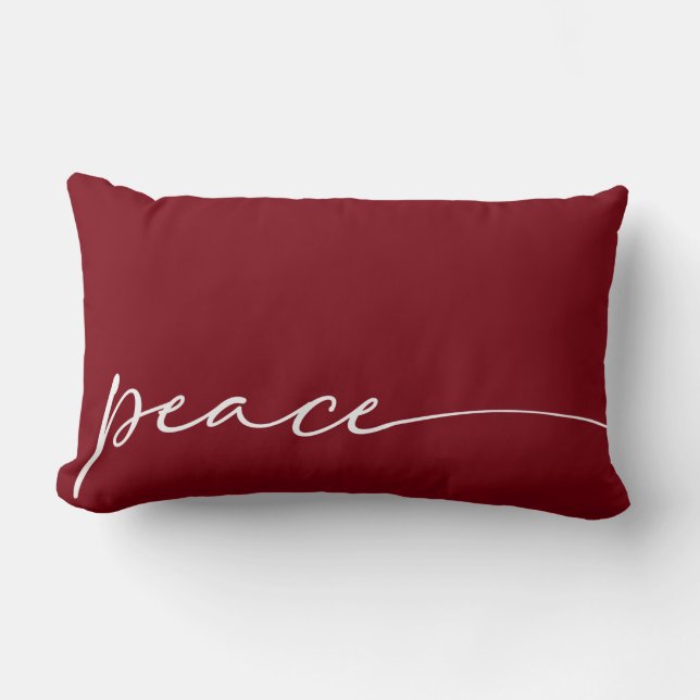 Peace Deep Red Elegant Script Typografie Kerstmis Kussen (Voorkant)