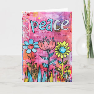 *~**~ PEACE Doodle Art Kleurrijke grillige bloem Bedankkaart