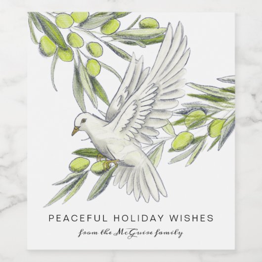 Peace Dove and Olive Branches Eigen Wijnlabel Wijn Etiket (Enkel label)