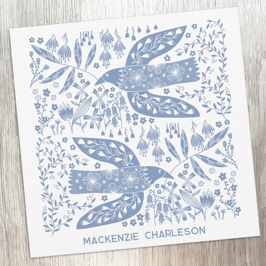 Peace Dove Blue Bird Personalized Name Notitiekaartje